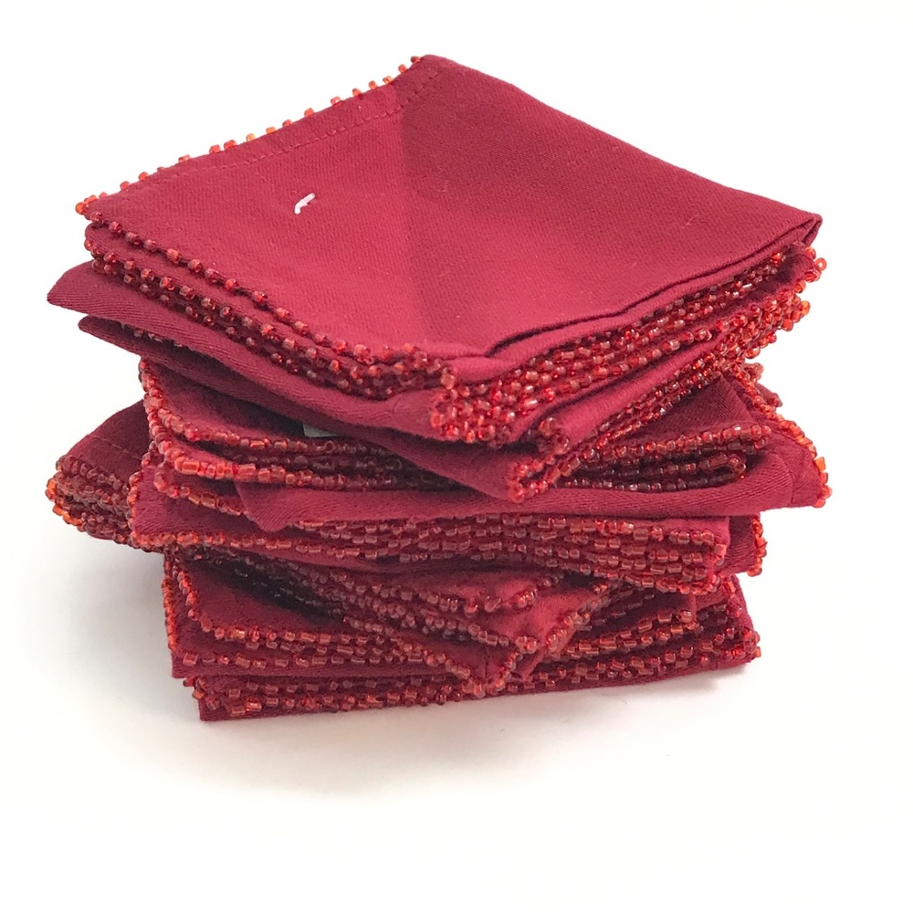 Cotton Beaded Cocktail Napkins Red NWT Set of 16 - Picture 2 of 11